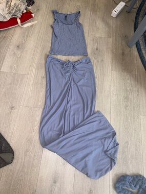 SKIMS Light Blue Ribbed Tank and Maxi Skirt Set